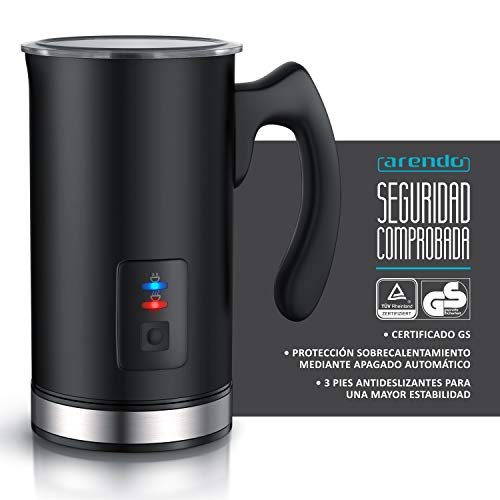 arendo - Espumador de Leche automático - Batidor de Leche Milk Frother - con asa para manejo y porcionamiento Seguros - 2 Teclas para espumar en Caliente y en frío - 500 W