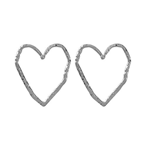 Arete Perla Metal Hollow Heart Stud Pendientes Mujer Exagerada Grandes Pendientes Punk Popular Discoteca Pendientes Para Las Mujeres Joyería   Plateado Platino