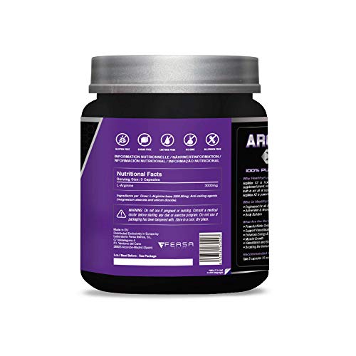 ARGIMAX X2 | 3gr de L-Arginina 100% pura por dosis | Aumenta la masa muscular, la energía y el rendimiento durante el entrenamiento | Potente precursor del óxido nítrico | 150 cápsulas