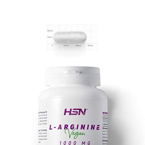 Arginina 1000mg de HSN | Óxido Nítrico, Mejora el Rendimiento Deportivo | Vegano, Sin Gluten, Sin Lactosa, 120 Cápsulas Vegetales