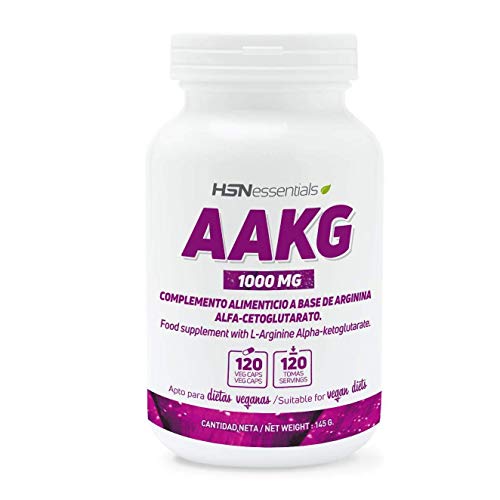 Arginina AKG de HSN | 1000mg | Óxido Nítrico más Potente, Rendimiento Deportivo, Efecto Vasodilatador, Apto Veganos, Sin Gluten, Sin Lactosa, 120 cápsulas vegetales