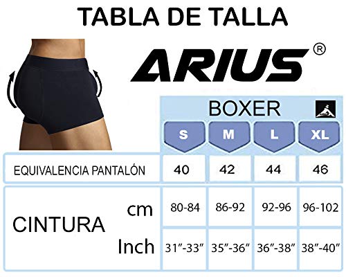 ARIUS Calzoncillo Boxer con Relleno Trasero y Relleno Delantero para Aumentar el Volumen y tamaño de glúteos y Dar Volumen y Forma a los atributos Masculinos - Men's Shapewear (Pequeña)