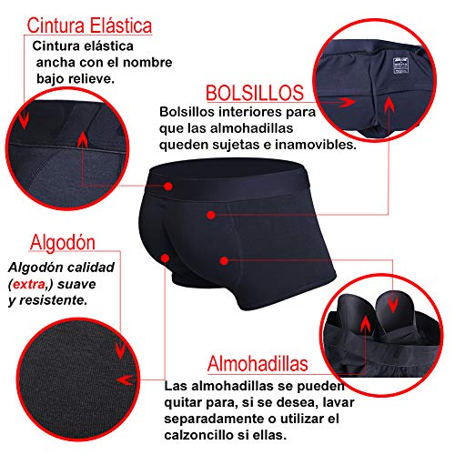 ARIUS Calzoncillo Boxer con Relleno Trasero y Relleno Delantero para Aumentar el Volumen y tamaño de glúteos y Dar Volumen y Forma a los atributos Masculinos - Men's Shapewear (Pequeña)