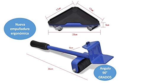 ArkadiaStar Kit para mover muebles pesados de manera fácil evitando lesiones en la espalda y lumbar, consta de 5 piezas en 3 colores. Cuida de tu salud. Juego de herramientas (Blue)