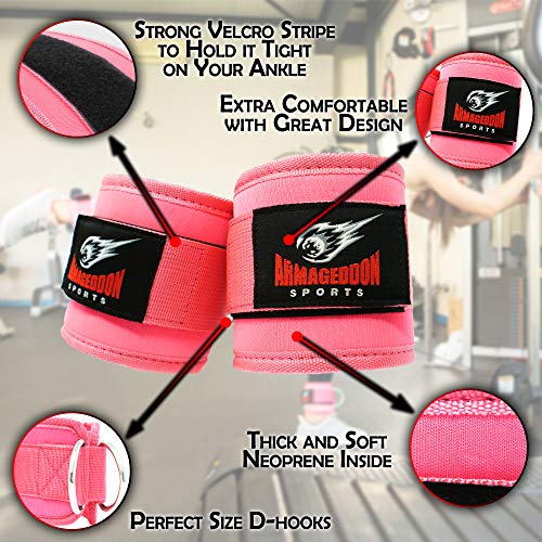 ARMAGEDDON SPORTS Par de Tobilleras Deportivas para Máquinas de Cable 2 Correas de Tobillo Acolchadas Serrez VOS Cuisses et VOS Jambes Entières - Tobilleras Deportiva Entrenamiento de Glúteoss (Rosa)