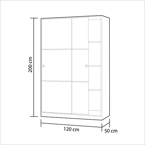 Armario 2 Puertas Correderas y Estantes, para Dormitorio o Habitacion, Modelo MAX, Acabado en Blanco Brillo, Medidas: 120 cm (Largo) x 200 cm (Alto) x 50 cm (Fondo)