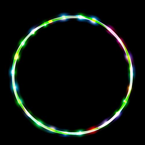 Aro de hula hoop con luces LED para niños a partir de 6 años, para fitness, bailar, ejercicio y reducción de peso, brilla en 10 colores, luz estroboscópica, 60 cm (sin batería)