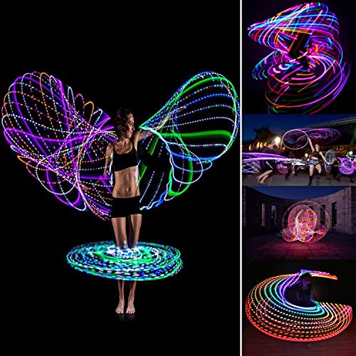 Aro de hula hoop con luces LED para niños a partir de 6 años, para fitness, bailar, ejercicio y reducción de peso, brilla en 10 colores, luz estroboscópica, 60 cm (sin batería)