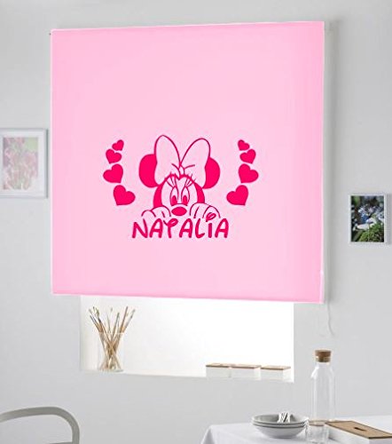 ARONE TEXTIL Regalos Originales - PERSIANA Estor Enrollable Infantil TRANSLUCIDO/Estor Personalizado con Nombre Y Dibujo Minnie Natal- Cortinas HABITACION Infantil (Rosa Claro, 140X175)