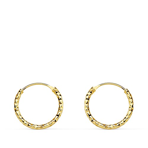 Aros Trenzados Retorcidos Tallados Oro Amarillo 18 Kilates 13 MM Pendientes Niña