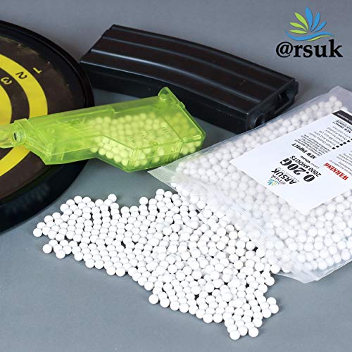 ARSUK Balines de Airsoft, Munición Bolas de Paintball 6mm, 0.20g de Alto Grado Precision de plástico Cantidades; 2000, 4000, 5000, 10,000 Balines(0,20g Bolsa de 2000 Blanco) ARSUK Balines de Airsoft, Munición Bolas de Paintball 6mm, 0.20g de Alto Grado Precision de plástico Cantidades; 2000, 4000, 5000, 10,000 Balines(0,20g Bolsa de 2000 Blanco)