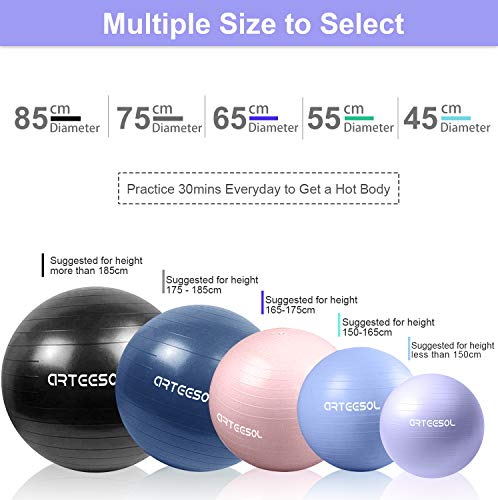 arteesol Bola de Ejercicio 45cm / 55cm / 65cm / 75cm Bola de Yoga Auti Burst Core Gym Swiss Ball con Bomba rápida para Entrenamiento de Pilates Fitness Parto Embarazo (Rojo, 55cm)