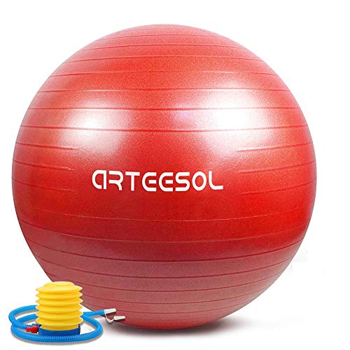 arteesol Bola de Ejercicio 45cm / 55cm / 65cm / 75cm Bola de Yoga Auti Burst Core Gym Swiss Ball con Bomba rápida para Entrenamiento de Pilates Fitness Parto Embarazo (Rojo, 55cm)