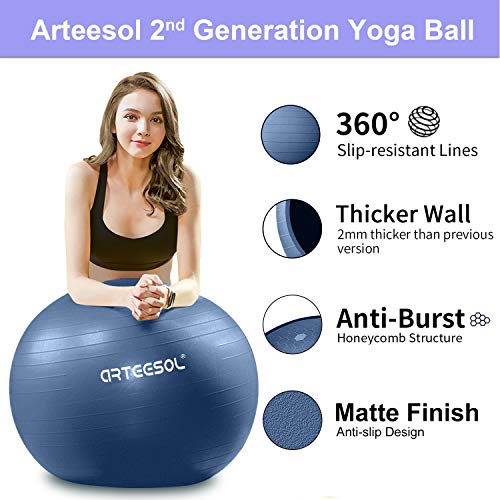 arteesol Pelota de Ejercicio, 45cm/55cm/65cm/75cm Pelota de Yoga Fitness Estabilizador Resistente Bola de Equilibrio con Bomba rápida para la Fuerza del núcleo (65cm, Azul Oscuro)