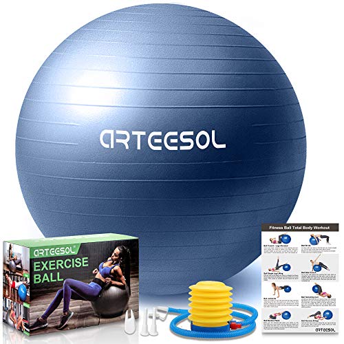 arteesol Pelota de Ejercicio, 45cm/55cm/65cm/75cm Pelota de Yoga Fitness Estabilizador Resistente Bola de Equilibrio con Bomba rápida para la Fuerza del núcleo (65cm, Azul Oscuro)