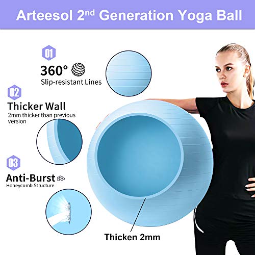 arteesol Pelota de Ejercicio, 45cm/55cm/65cm/75cm Pelota de Yoga Fitness Estabilizador Resistente Bola de Equilibrio con Bomba rápida para la Fuerza del núcleo (55cm, Luna Azul)