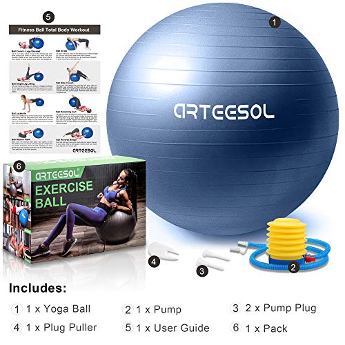 arteesol Pelota de Ejercicio, 45cm/55cm/65cm/75cm Pelota de Yoga Fitness Estabilizador Resistente Bola de Equilibrio con Bomba rápida para la Fuerza del núcleo (55cm, Azul Oscuro)