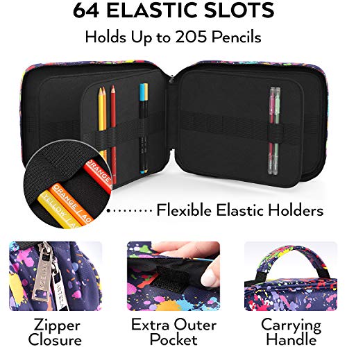 Arteza Estuche para lápices de arte | 64 ranuras elásticas | Capacidad para 205 lápices | Diseño en forma de salpicaduras de pintura | Unisex para cualquier edad | Apto para bolígrafos y rotuladores Arteza Estuche para lápices de arte | 64 ranuras elásticas | Capacidad para 205 lápices | Diseño en forma de salpicaduras de pintura | Unisex para cualquier edad | Apto para bolígrafos y rotuladores