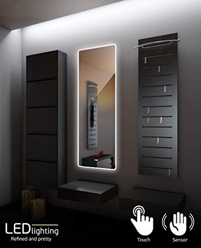 Artforma 60x130cm Espejo con LED Iluminación Moderno para el baño, Sala, Dormitorio, Pasillo con Interruptor iluminación - Cálido/Frío Blanco A++ L59