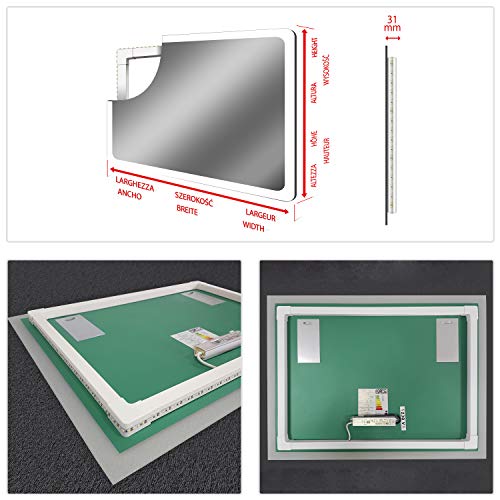 Artforma 60x130cm Espejo con LED Iluminación Moderno para el baño, Sala, Dormitorio, Pasillo con Interruptor iluminación - Cálido/Frío Blanco A++ L59