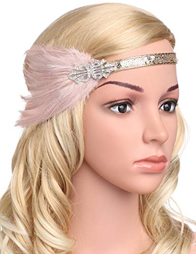 ArtiDeco 1920 Diadema de Pluma Cinta para el Pelo con Cristal Vintage Años 20 Flapper Pelo Banda de Pluma con Lentejuelas Disfraz Gatsby Accesorio