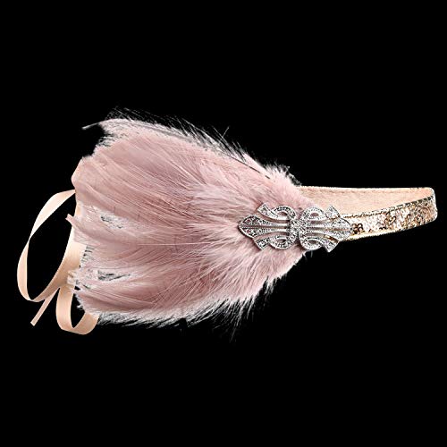 ArtiDeco 1920 Diadema de Pluma Cinta para el Pelo con Cristal Vintage Años 20 Flapper Pelo Banda de Pluma con Lentejuelas Disfraz Gatsby Accesorio