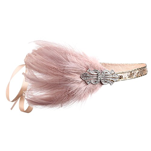 ArtiDeco 1920 Diadema de Pluma Cinta para el Pelo con Cristal Vintage Años 20 Flapper Pelo Banda de Pluma con Lentejuelas Disfraz Gatsby Accesorio