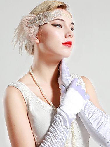 ArtiDeco 1920 Diadema de Pluma con Cuentas Cinta para el Pelo con Cristal Vintage Años 20 Flapper Pelo Banda de Pluma Disfraz Gatsby Accesorio