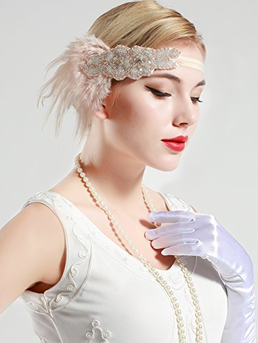 ArtiDeco 1920 Diadema de Pluma con Cuentas Cinta para el Pelo con Cristal Vintage Años 20 Flapper Pelo Banda de Pluma Disfraz Gatsby Accesorio