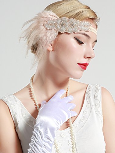 ArtiDeco 1920 Diadema de Pluma con Cuentas Cinta para el Pelo con Cristal Vintage Años 20 Flapper Pelo Banda de Pluma Disfraz Gatsby Accesorio