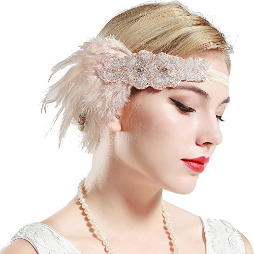 ArtiDeco 1920 Diadema de Pluma con Cuentas Cinta para el Pelo con Cristal Vintage Años 20 Flapper Pelo Banda de Pluma Disfraz Gatsby Accesorio