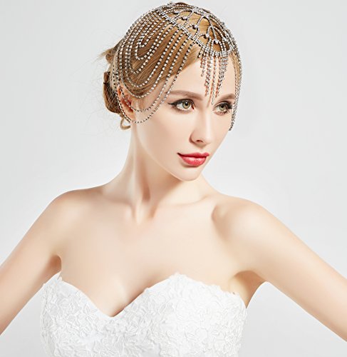 ArtiDeco Diadema para mujer de los años 20, con cadena para disfraz de Gatsby plata Talla única ArtiDeco Diadema para mujer de los años 20, con cadena para disfraz de Gatsby plata Talla única