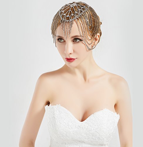 ArtiDeco Diadema para mujer de los años 20, con cadena para disfraz de Gatsby plata Talla única ArtiDeco Diadema para mujer de los años 20, con cadena para disfraz de Gatsby plata Talla única