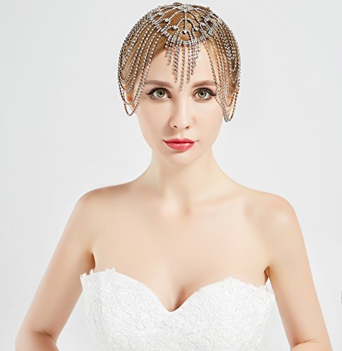 ArtiDeco Diadema para mujer de los años 20, con cadena para disfraz de Gatsby plata Talla única ArtiDeco Diadema para mujer de los años 20, con cadena para disfraz de Gatsby plata Talla única