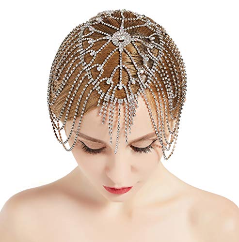 ArtiDeco Diadema para mujer de los años 20, con cadena para disfraz de Gatsby plata Talla única