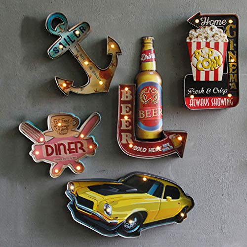 ARTSTORE Cartel de metal retro industrial de barra LED, estilo americano creativo Loft Iron Cafe decoración de pared, cerveza ARTSTORE Cartel de metal retro industrial de barra LED, estilo americano creativo Loft Iron Cafe decoración de pared, cerveza