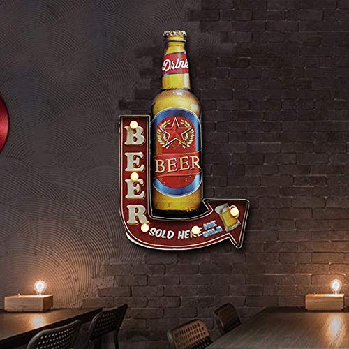 ARTSTORE Cartel de metal retro industrial de barra LED, estilo americano creativo Loft Iron Cafe decoración de pared, cerveza