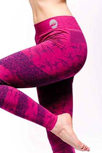 Ashtanga - Leggings de yoga para mujer, color rosa y magenta con cintura alta, muy elásticos y alto contenido de algodón para pilates, gimnasio