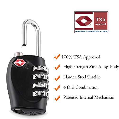 Aspen 4 Dígitos Combinación TSA Candado Más Alta Seguridad TSA Luggege Bloqueo con Cable de Acero para el Maleta Equipaje Viaje (Negro) Aspen 4 Dígitos Combinación TSA Candado Más Alta Seguridad TSA Luggege Bloqueo con Cable de Acero para el Maleta Equipaje Viaje (Negro)