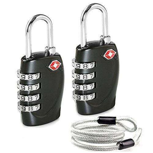 Aspen 4 Dígitos Combinación TSA Candado Más Alta Seguridad TSA Luggege Bloqueo con Cable de Acero para el Maleta Equipaje Viaje (Negro)