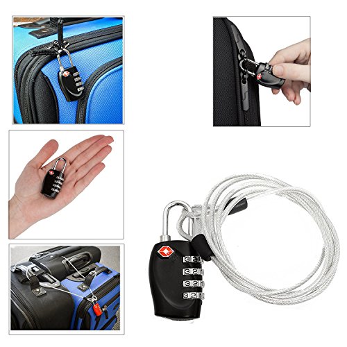 Aspen 4 Dígitos Combinación TSA Candado Más Alta Seguridad TSA Luggege Bloqueo con Cable de Acero para el Viaje Equipaje Maleta (Negro)