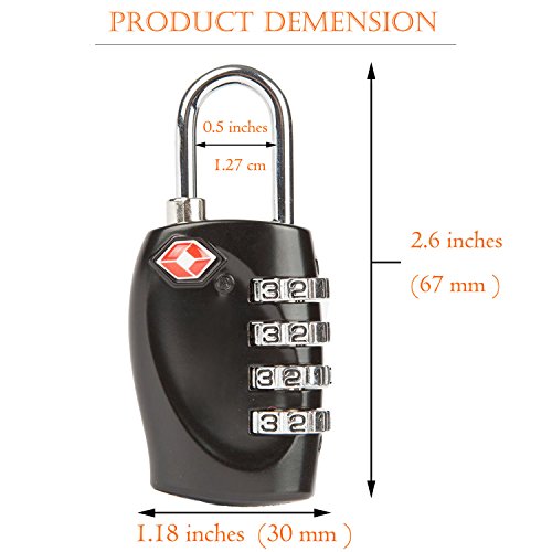 Aspen 4 Dígitos Combinación TSA Candado Más Alta Seguridad TSA Luggege Bloqueo con Cable de Acero para el Viaje Equipaje Maleta (Negro)