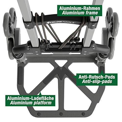 ATHLON TOOLS Carretilla plegable de aluminio, mango extralargo de 110 cm, superficie de carga con almohadillas antideslizantes, modelo 2021