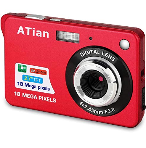 ATian Compactas Cámaras Digitales 2.7 Pulgadas LCD 8X Zoom Digital Anti-vibración Recargable HD Cámara Digital para Estudiantes/Adultos Mayores/niños (Rojo)