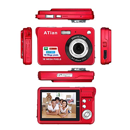 ATian Compactas Cámaras Digitales 2.7 Pulgadas LCD 8X Zoom Digital Anti-vibración Recargable HD Cámara Digital para Estudiantes/Adultos Mayores/niños (Plateado)