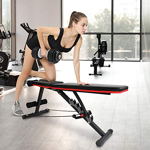ATIVAFIT Banco de pesas ajustable para entrenamiento de cuerpo completo, multiusos, banco de pesas plegable, banco plano para gimnasio en casa
