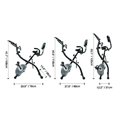 ATIVAFIT Bicicleta Estática Plegable Magnética, Bicicleta de Entrenamiento con Respaldo, Bandas de Resistencia, Correas para Pies, 8 Niveles, Pantalla LCD, Sensor de Pulso