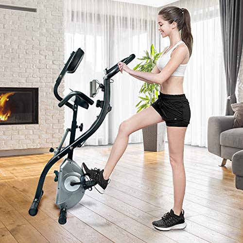 ATIVAFIT Bicicleta Estática Plegable Magnética, Bicicleta de Entrenamiento con Respaldo, Bandas de Resistencia, Correas para Pies, 8 Niveles, Pantalla LCD, Sensor de Pulso