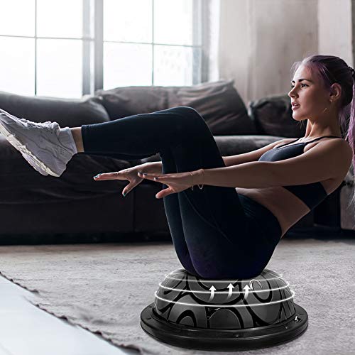 Ativafit - Entrenador de equilibrio de media pelota con correas para yoga, balón de equilibrio antideslizante para entrenamiento en casa, fitness, ejercicio, entrenamiento de fuerza, gimnasio, Negro