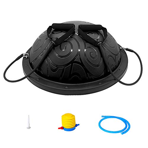 Ativafit - Entrenador de equilibrio de media pelota con correas para yoga, balón de equilibrio antideslizante para entrenamiento en casa, fitness, ejercicio, entrenamiento de fuerza, gimnasio, Negro